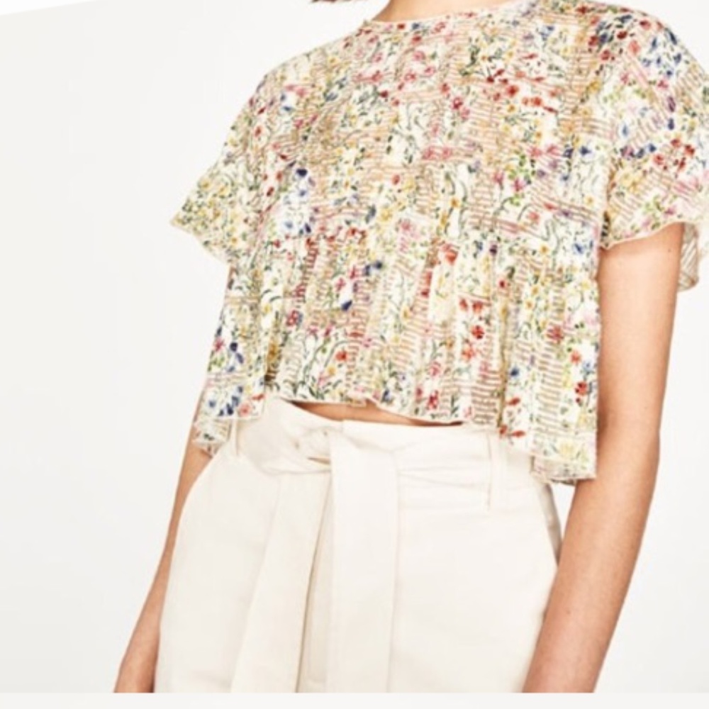 Zara Basics Floral Crop Top